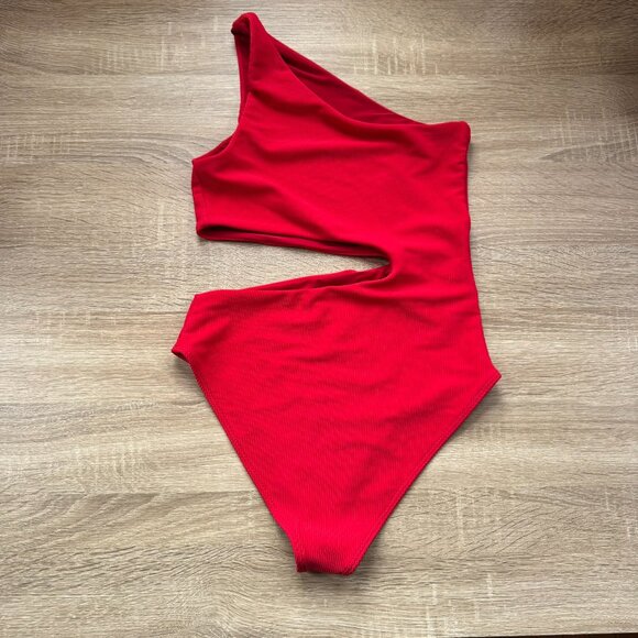 New Beach Riot Celine Ribbed-One Piece Swimsuit Holiday Red Small - Picture 5 of 7